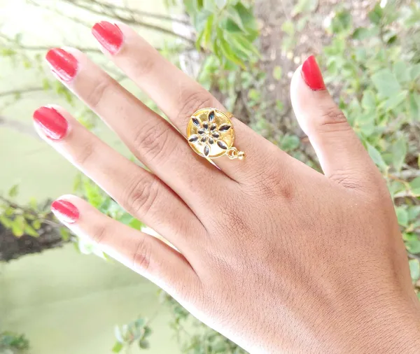 (Pack_Of_2)_Assamese_Traditional_Copper_Gold_Plated_Blue_Colour_Finger-Ring_For_Girls_&_Women